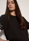 Crepe Sequin Trim T-Shirt, Black, large
