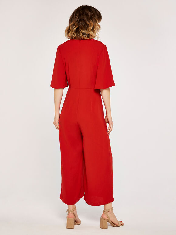 Tie Front Jumpsuit, Red, large
