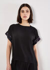 Sequin Trim Chiffon Layered T-Shirt, Assorted, large