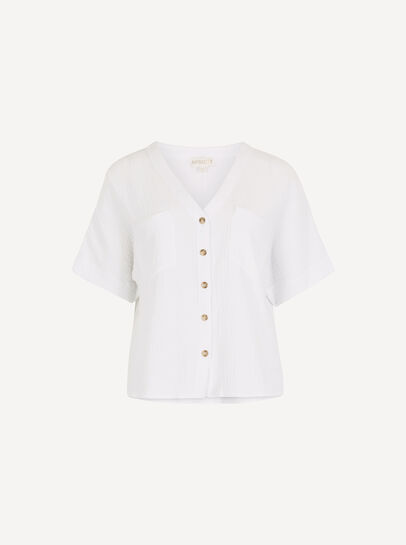 Textured V-Neck Cotton Blouse