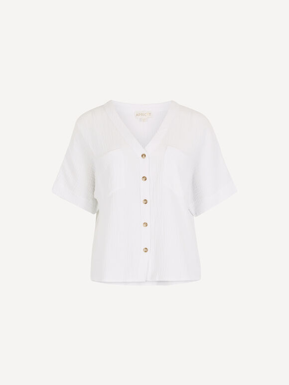 Textured V-Neck Blouse, White, large