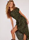 Abstract Print Crepe Wrap Dress, Khaki, large