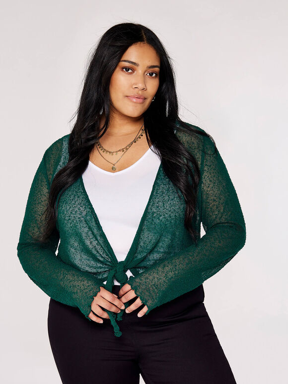 Curve Lightweight Sheer Knitted Shrug, Green, large