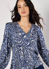Paisley Print Shimmer Blouse, Navy, large
