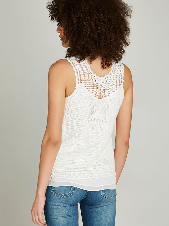 White Crochet Detail Vest Top, White, large