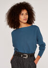 Boat Neck Ribbed Jumper, Blue, large
