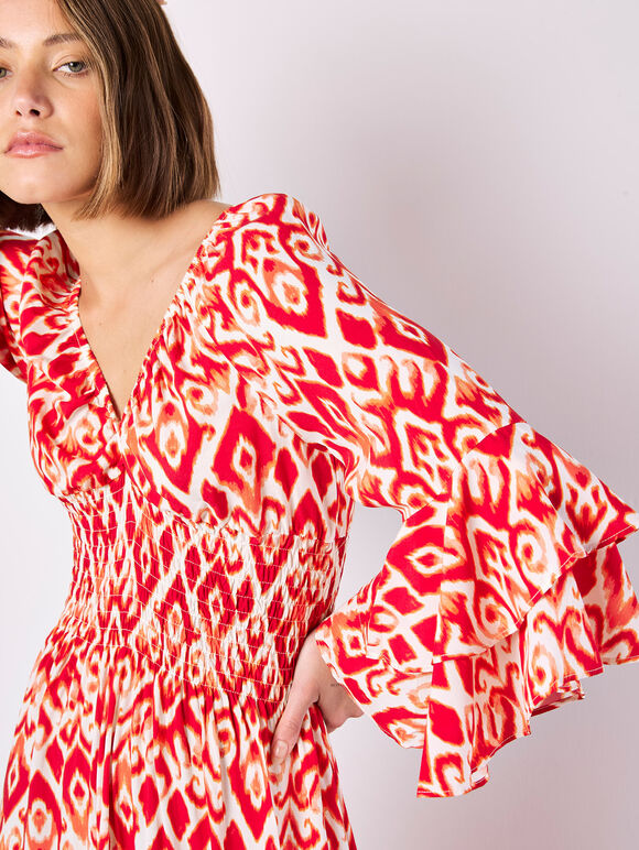 Ikat Swirls Maxi Dress, Red, large