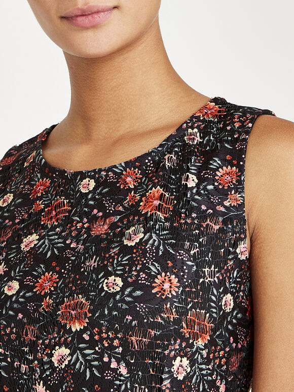 Floral Spring Lace Shift Dress, Black, large