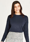 Scallop Detail Full Knit Jumper, Navy, large
