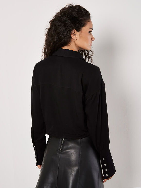 Soft Twill Cropped Shirt, Black, large