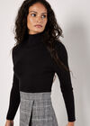 Ribbed Knit Check Skirt Mini Dress, Black, large