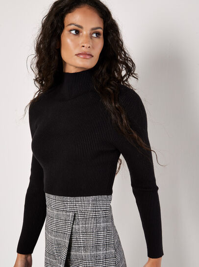 Ribbed Knit Check Skirt Mini Dress