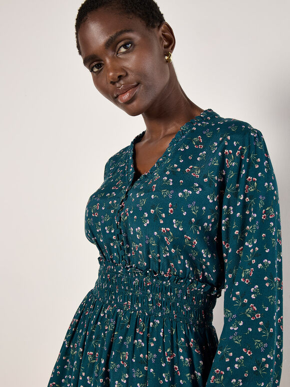 Ditsy Floral Mini Dress, Teal, large