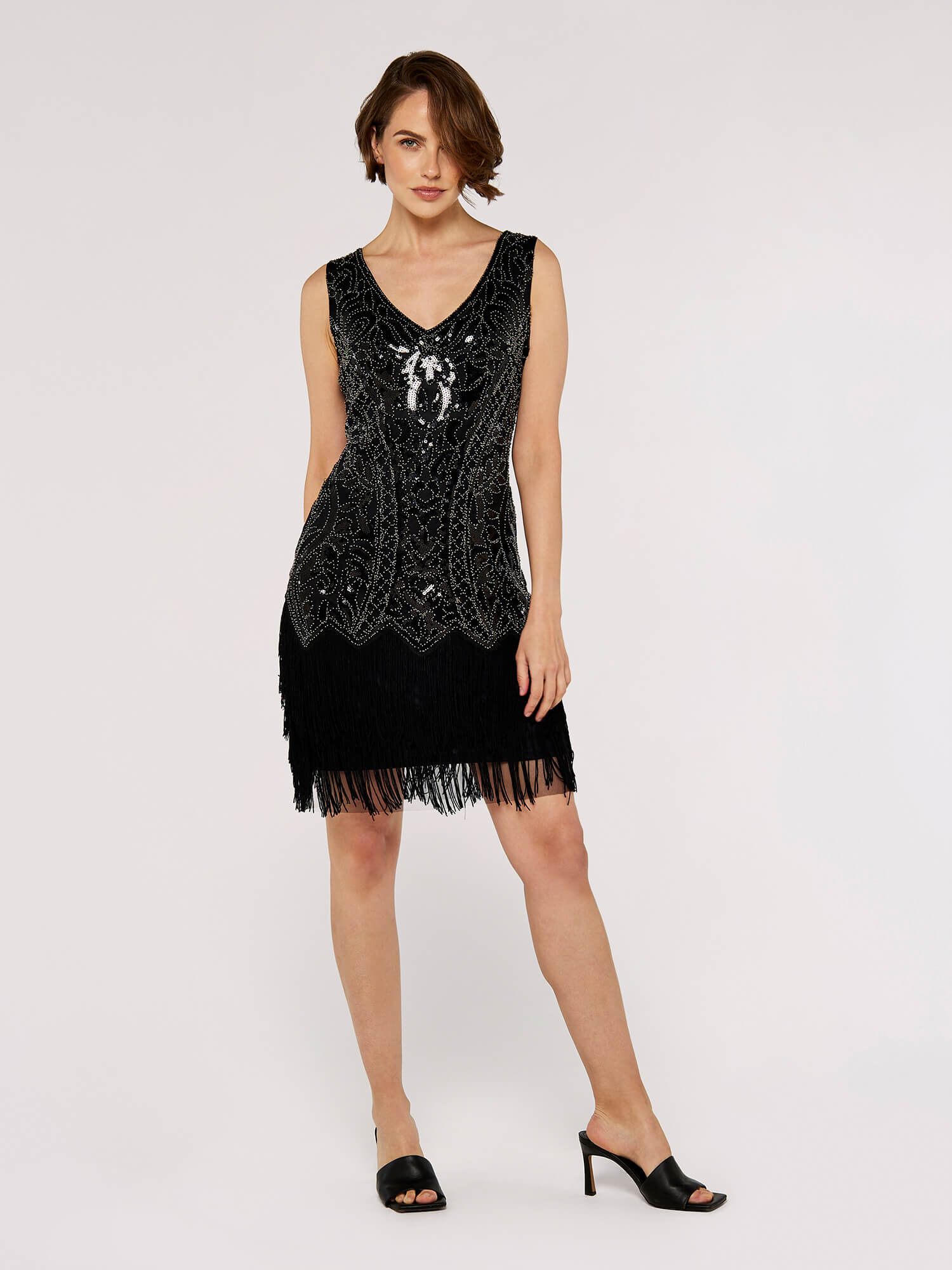 Sequin Bead Tassel Dress Apricot Clothing