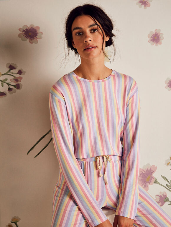 Rainbow Stripe Long Sleeve Top, Pink, large