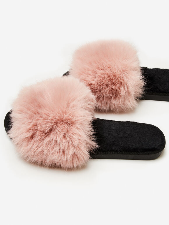 Cosy Faux Fur Luxe Slippers, Pink, large