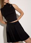 Soft Satin Skater Mini Skirt, Black, large
