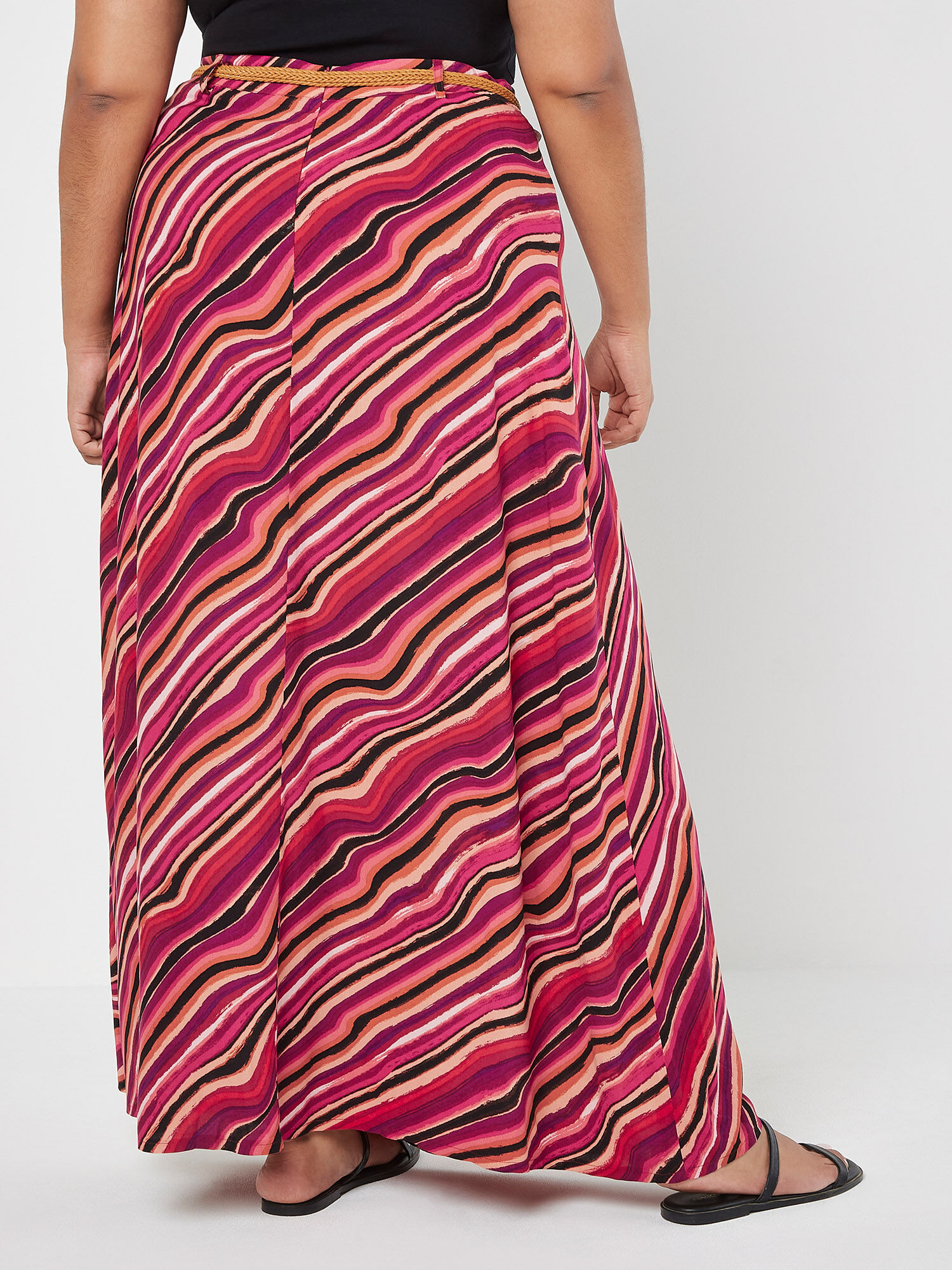 Curve Retro Wave Maxi Skirt Apricot Clothing