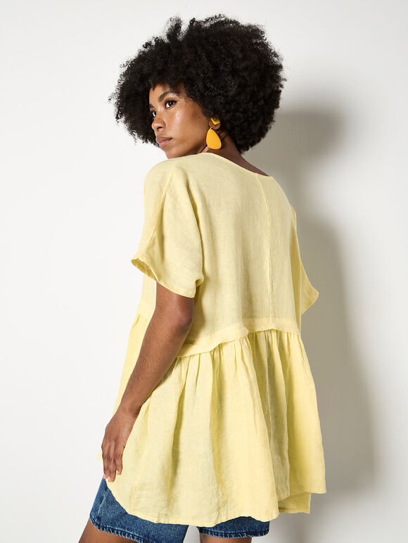 Oversized Pure Linen Tunic, Yellow, large