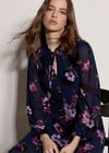 Floral Print Chiffon Midi Dress, Navy, large