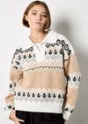 Open Collar Fair Isle Jumper, Stone, large