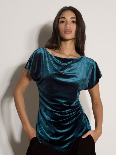 Asymmetric Ruched Velvet Top