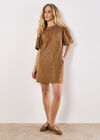 Suede Shift Mini Dress, Brown, large