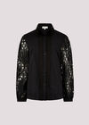 Lace Sleeve Cotton Shirt, Black, large