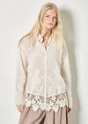 Embroidered Mesh Lace Oversized Shirt, Stone, large