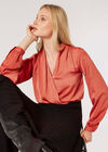 Textured Satin Wrap Top, Coral, large