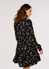 Floral Tiered Dress, Black, large