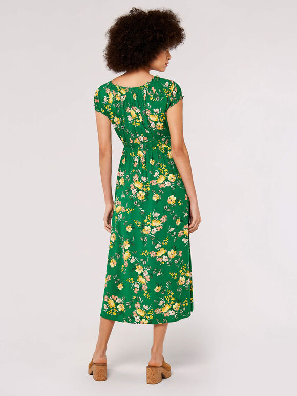 Floral Milkmaid Midi Dress, Green, large