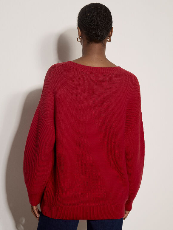 Textured Stitch Oversized Jumper, Red, large