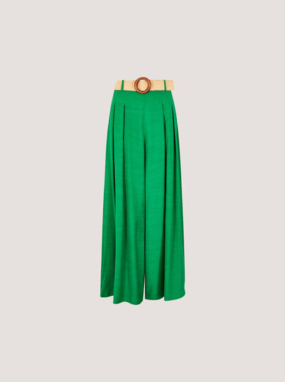 Pleated Palazzo Trousers With Belt