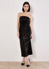 Sequin Bandeau Velvet Bodycon Midi Dress, Black, large