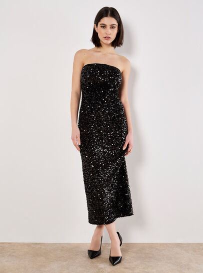 Sequin Bandeau Velvet Bodycon Midi Dress
