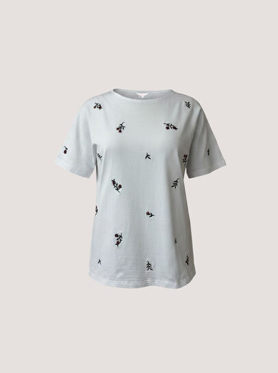 Floral Embroidered Cotton Blend T-Shirt