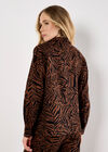 Linen Mix Leaf Print Shirt, Brown, large