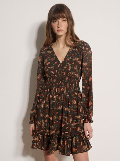 Chiffon Ruffle Paisley Mini Dress
