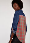 Denim Plaid Mix Shirt, Navy, large