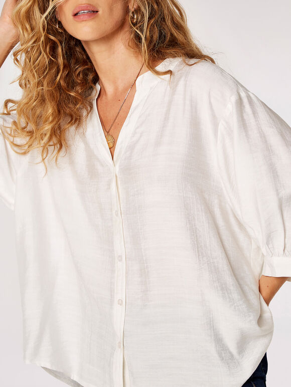 Textured High-Low Shirt, White, large