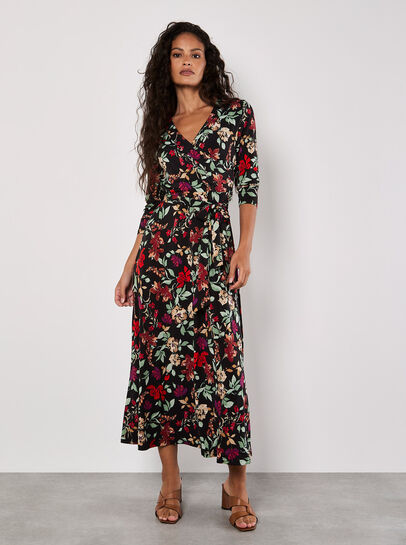 Floral Leaf Print Midaxi Dress