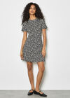 Petal Print Fit And Flare Jersey Mini Dress, Black, large