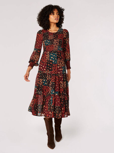 Patchwork Chiffon Midi Dress