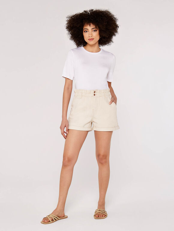 Denim Turn Up Shorts, Cream, large