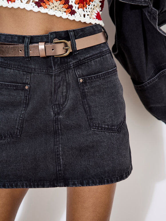 Denim Mini Skirt, Black, large
