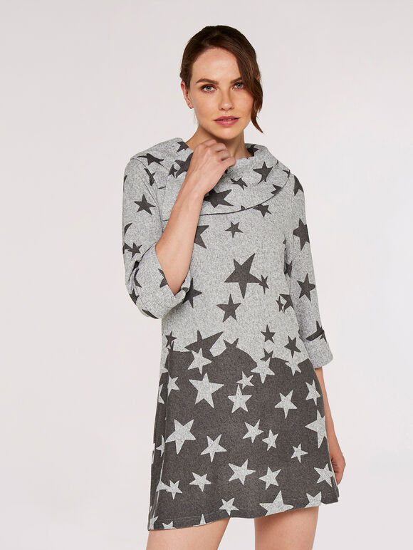 Gradient Stars Border Dress, Grey, large