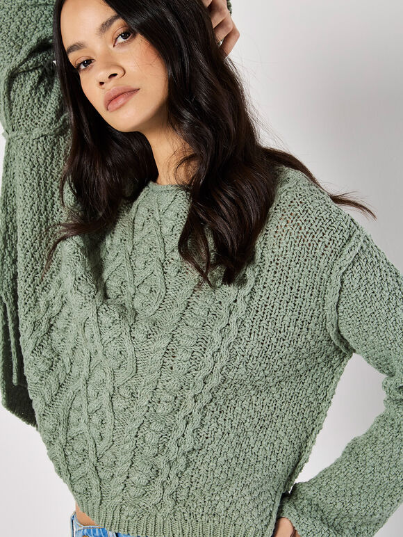 Cable Knit Jumper, Mint, large