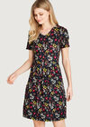 Black Ditsy Floral Print Dress, Black, large