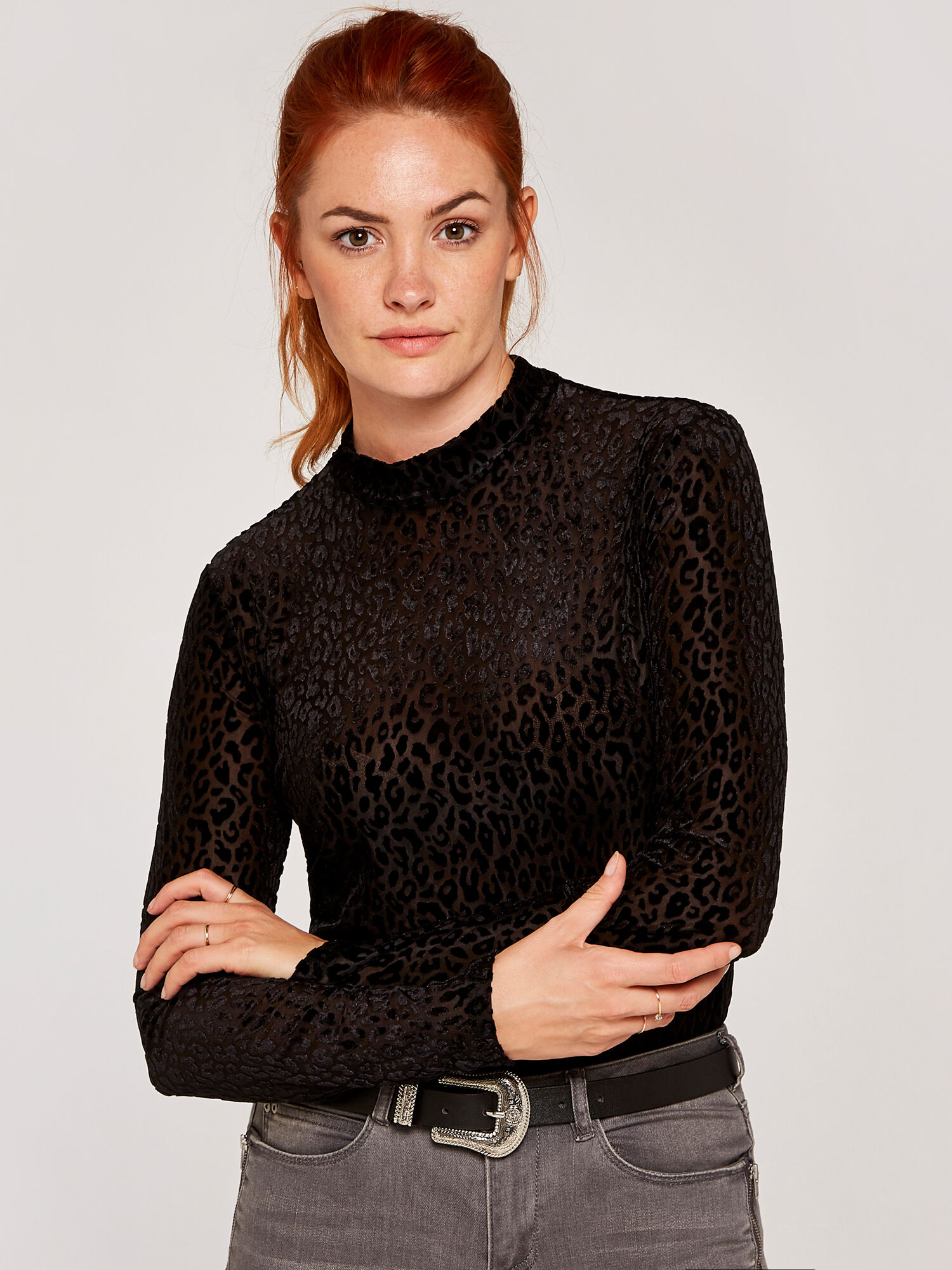 Leopard print mock neck top store